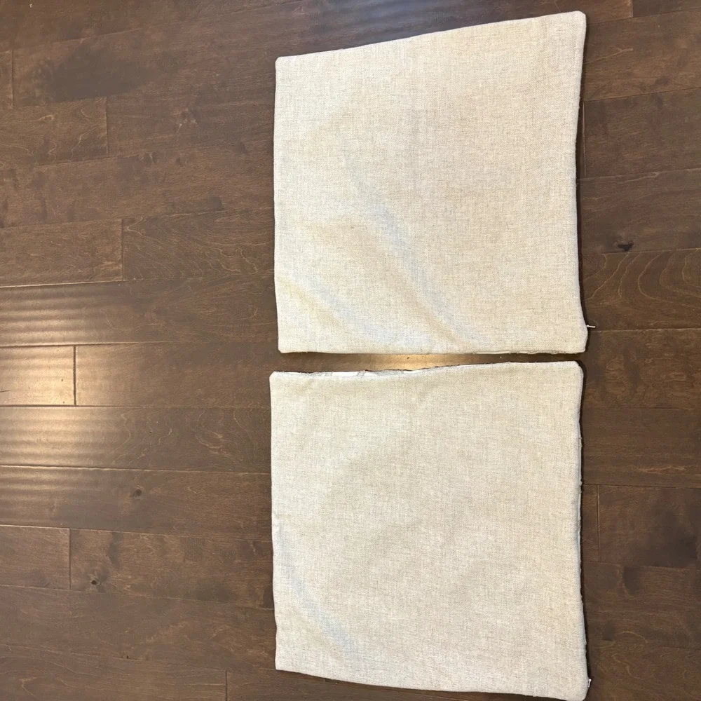 Set 2 Thom Filicia Pillow‎ Covers 21x21 Cream Tan Geometric Textured Embroidered